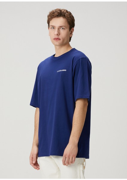 Lacivert Logo Baskılı Oversized T-Shirt modelleri