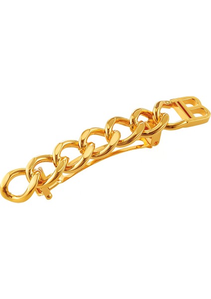 Gold Plated Barrette Chain Orta Boy Kadın Toka