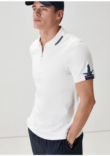 Comfort Fit Beyaz Polo Yaka T-Shirt