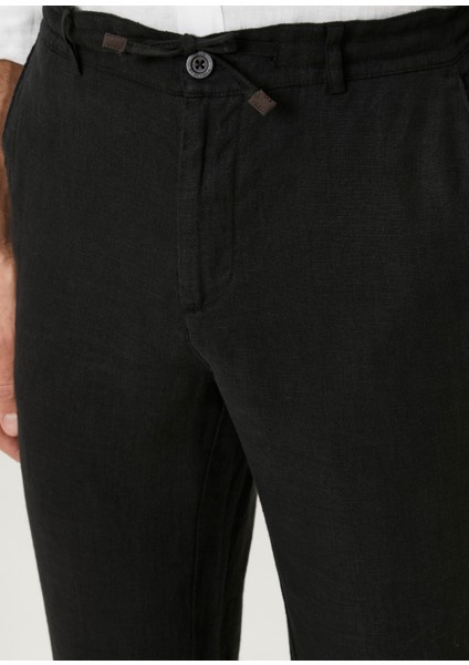 Siyah Beli Kordonlu Keten Pantolon fırsatları