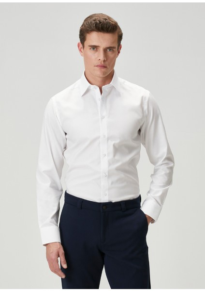 Slim Fit Beyaz Non-Iron Oxford Gömlek
