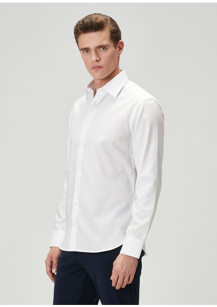 Slim Fit Beyaz Non-Iron Oxford Gömlek fırsatları
