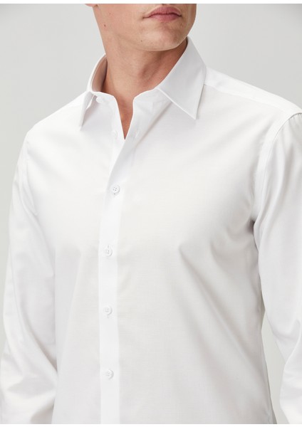 Slim Fit Beyaz Non-Iron Oxford Gömlek