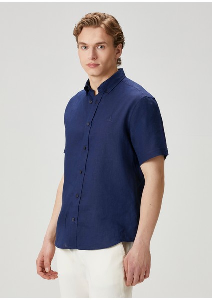 Comfort Fit Lacivert Keten Gömlek