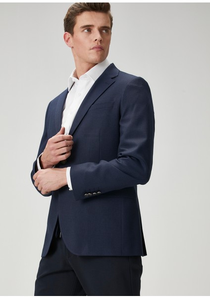 Lacivert Kuşgözü Dokulu Blazer