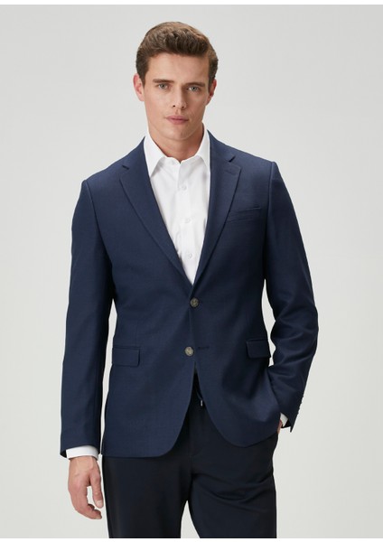 Lacivert Kuşgözü Dokulu Blazer