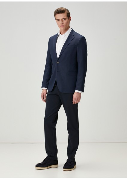 Lacivert Kuşgözü Dokulu Blazer