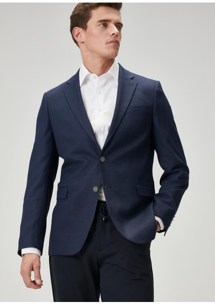Lacivert Kuşgözü Dokulu Blazer