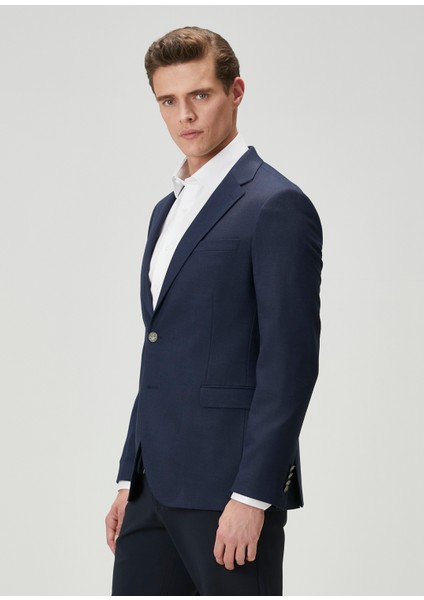 Lacivert Kuşgözü Dokulu Blazer