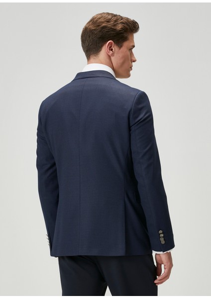 Lacivert Kuşgözü Dokulu Blazer
