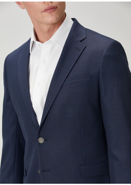 Lacivert Kuşgözü Dokulu Blazer