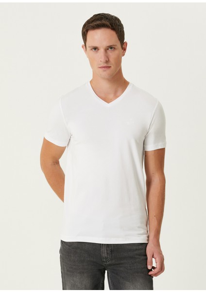 Beyaz V Yaka T-Shirt