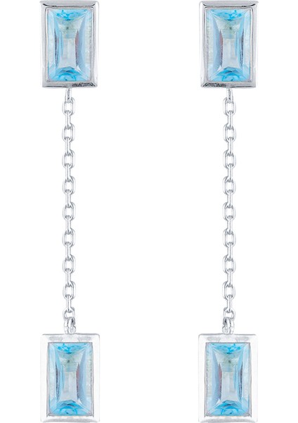Topaz Değerli Taşlı 925 Ayar Gümüş Zincirli Kadın Küpe