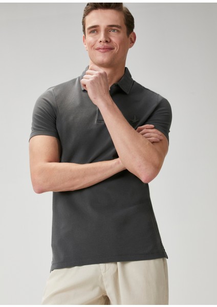 Comfort Fit Antrasit Polo Yaka T-Shirt