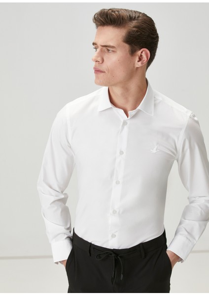 Slim Fit Beyaz Non-Iron Poplin Gömlek