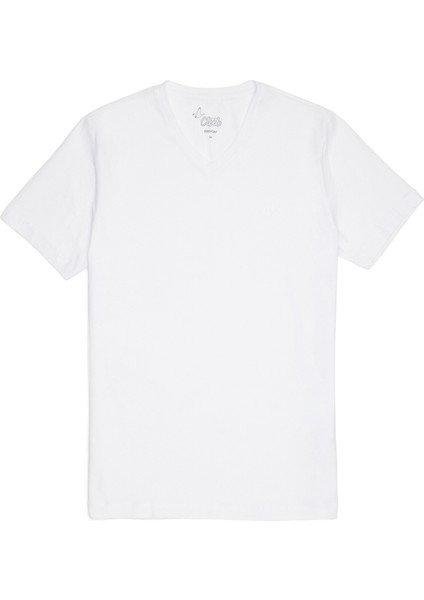 Beyaz V Yaka T-Shirt
