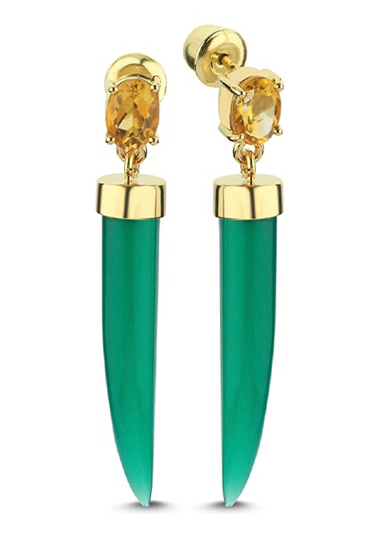 Citrin ve Green Onyx Taşlı 14 Ayar Yellow Gold Kadın Altın Küpe