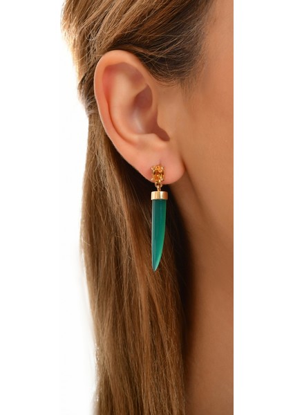 Citrin ve Green Onyx Taşlı 14 Ayar Yellow Gold Kadın Altın Küpe fiyatları