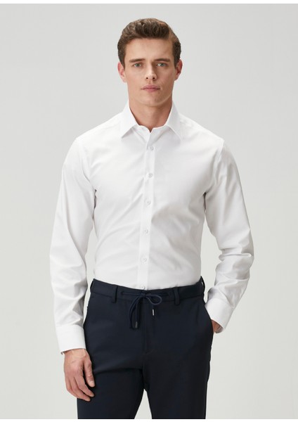 Comfort Fit Beyaz Non-Iron Oxford Gömlek