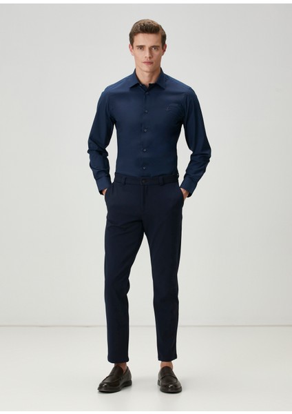 Slim Fit Lacivert Non-Iron Poplin Gömlek