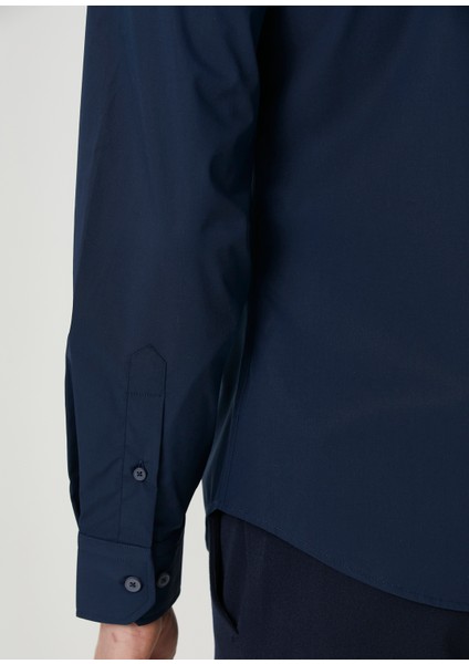 Slim Fit Lacivert Non-Iron Poplin Gömlek