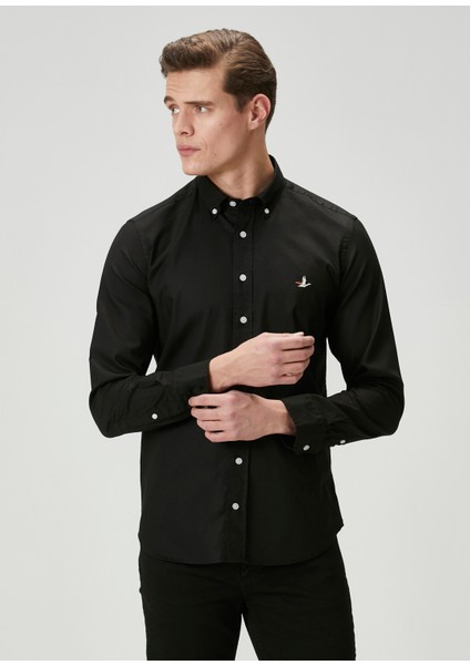 Slim Fit Siyah Oxford Gömlek