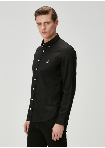 Slim Fit Siyah Oxford Gömlek fırsatları