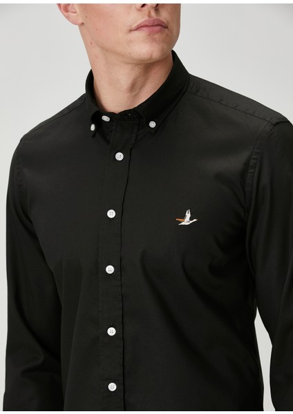 Slim Fit Siyah Oxford Gömlek