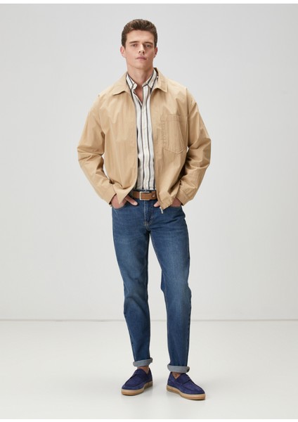 Slim Fit Beyaz Çizgili Gömlek modelleri