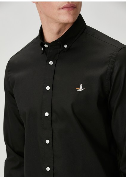 Comfort Fit Siyah Oxford Gömlek