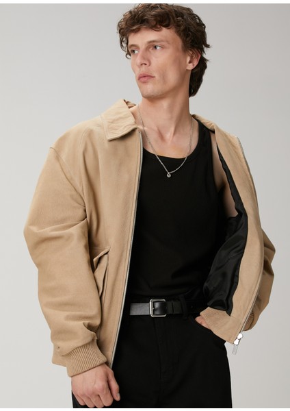 Camel Deri Bomber Ceket