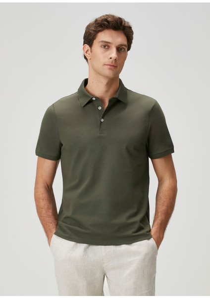 Haki Polo Yaka Basic T-Shirt