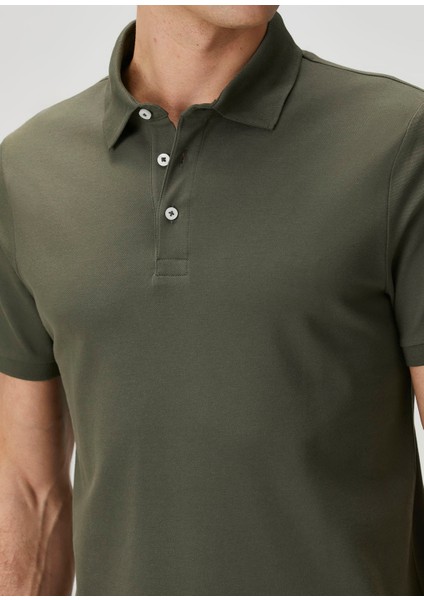 Haki Polo Yaka Basic T-Shirt