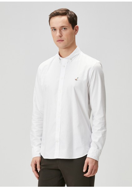 Slim Fit Beyaz Oxford Gömlek fırsatları