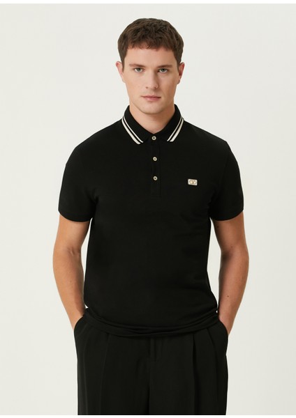 Siyah Polo Yaka Logo Detaylı T-Shirt