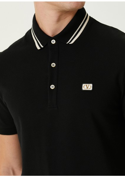 Siyah Polo Yaka Logo Detaylı T-Shirt indirimleri