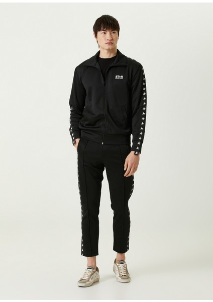 Siyah Şerit Yıldız Desenli Sweatshirt