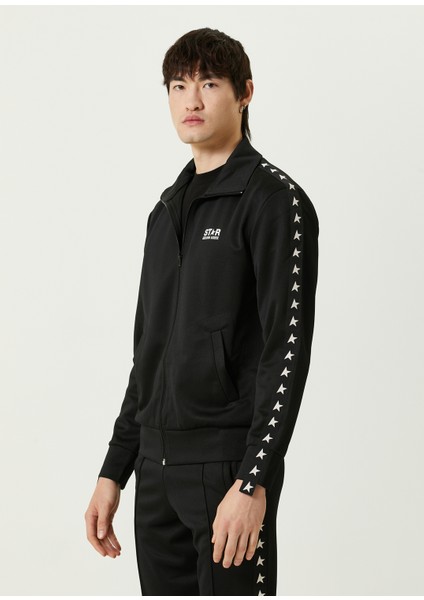 Siyah Şerit Yıldız Desenli Sweatshirt