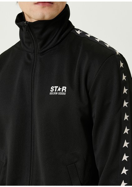 Siyah Şerit Yıldız Desenli Sweatshirt