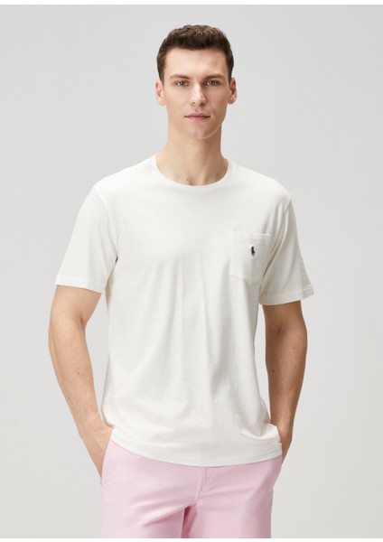 Ekru Logo Nakışlı T-Shirt