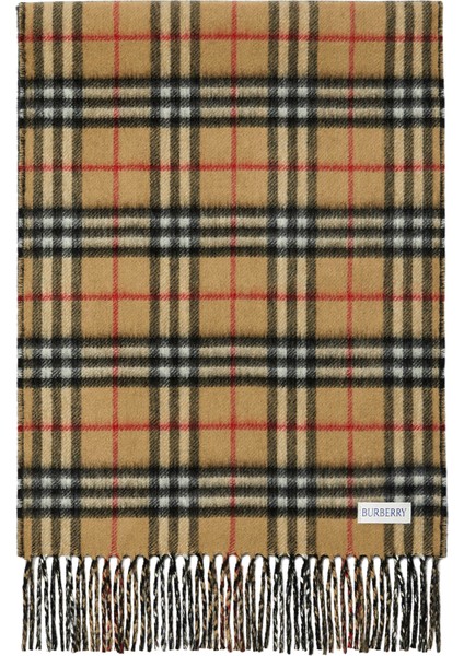 Reversible Check Kaşmir Bej Kadın Atkı
