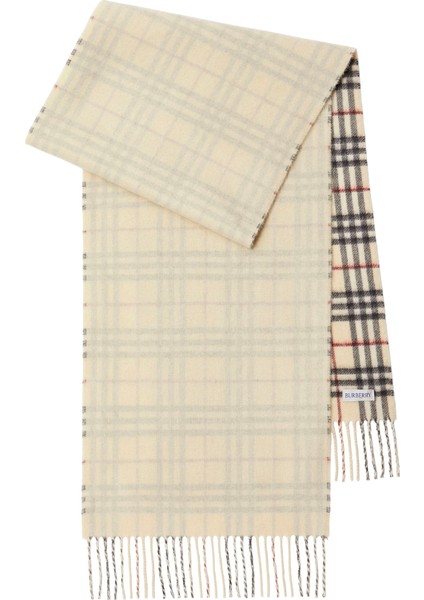 Reversible Check Krem Rengi Kaşmir Kadın Atkı