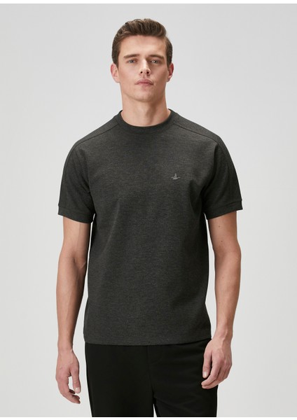 Antrasit Logo Nakışlı Scuba T-Shirt