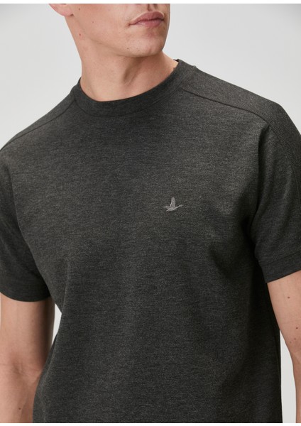 Antrasit Logo Nakışlı Scuba T-Shirt