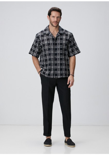 Siyah Keten Jogger Pantolon