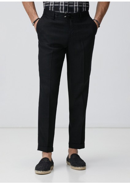 Siyah Keten Jogger Pantolon