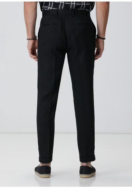 Siyah Keten Jogger Pantolon