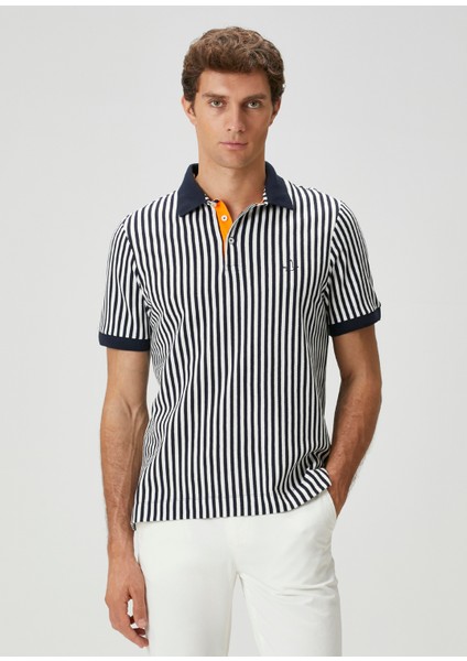 Lacivert Polo Yaka Çizgi Desenli T-Shirt fiyatları