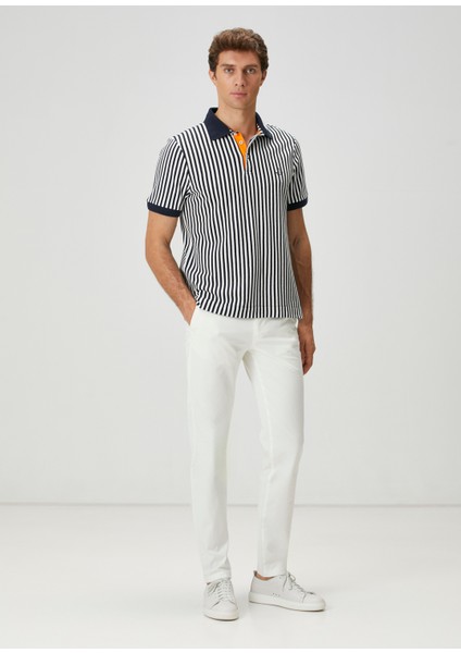 Lacivert Polo Yaka Çizgi Desenli T-Shirt modelleri