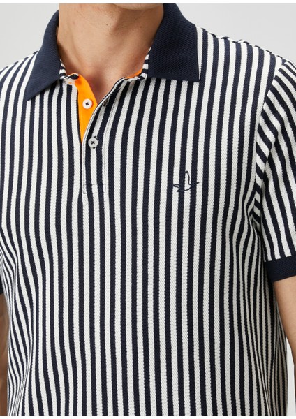 Lacivert Polo Yaka Çizgi Desenli T-Shirt